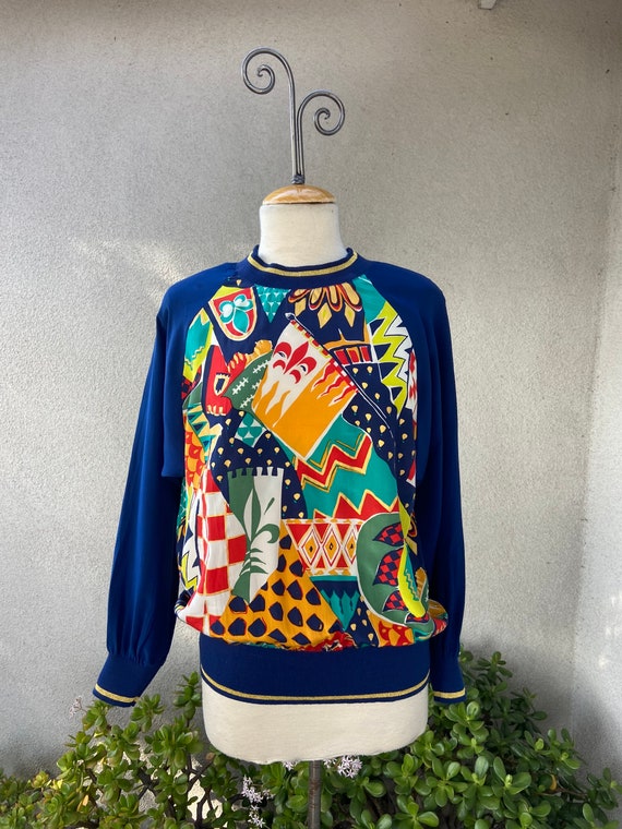 Vintage 1980s pullover top silk cotton geometric p