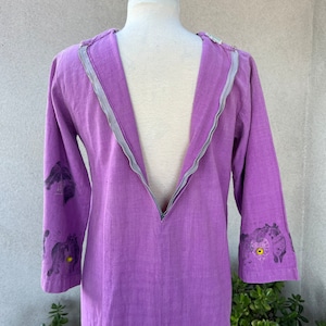 Vintage 60s hippie maxi kaftan purple cotton with mirror embroidery beads sz S/M by Y.M. Garments image 7