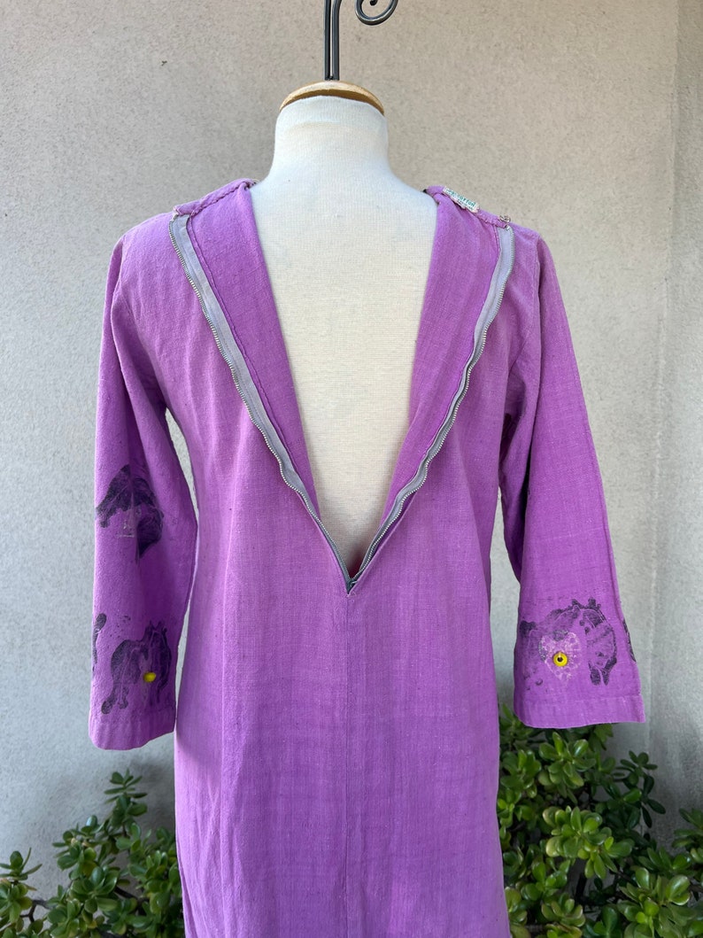 Vintage 60s hippie maxi kaftan purple cotton with mirror embroidery beads sz S/M by Y.M. Garments image 7