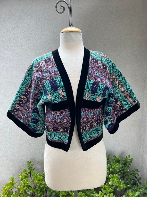 Vintage bohemian bolero jacket Guatemalan woven f… - image 1