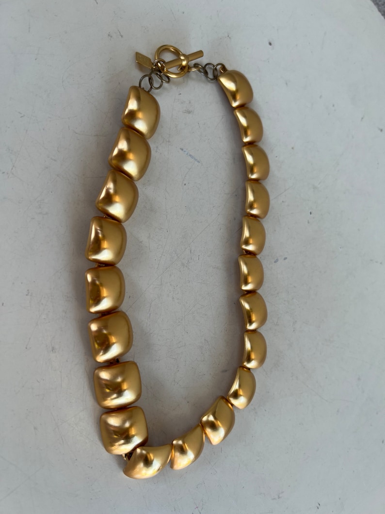 Vintage 80er Jahre Anne Klein Halskette Choker mit goldfarbenen Quadraten Bild 5