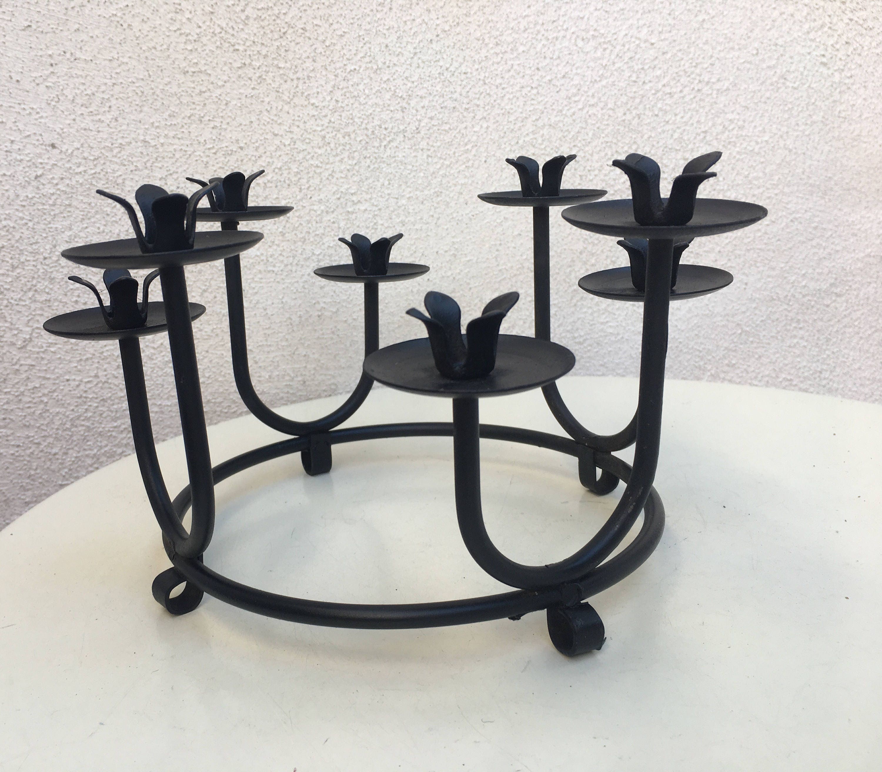 Vintage Modern black metal circle Candle stand candleholder Etsy