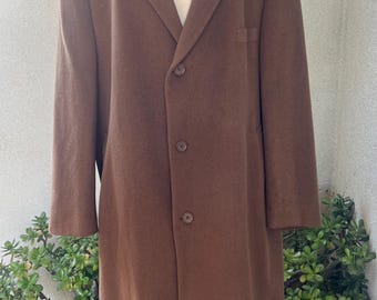 Vintage Carmel brown men’s wool coat pockets lined Sz 48R Lauren by Ralph Lauren