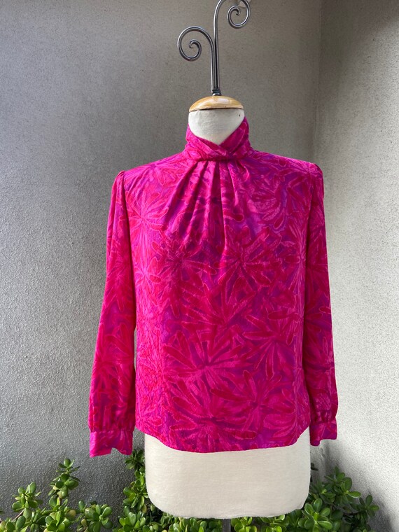 Vintage 80s preppy blouse pink purple sz 4 Petite… - image 8