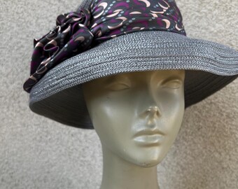 Vintage Grey Boater Hat With Silk Bow - Designer Millinery  display picture 1