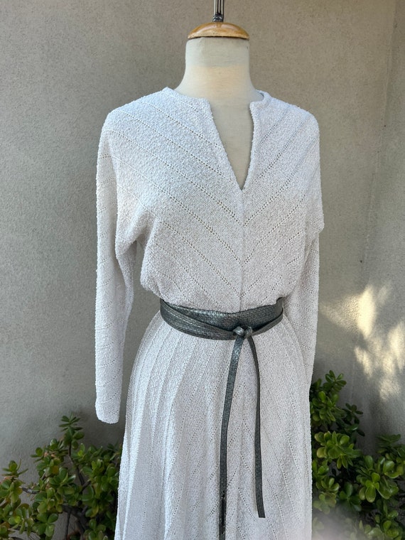 Vintage 70s taupe grey knit dress with faux leath… - image 3