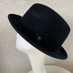 Vintage unisex classic jet black wool fedora hat by Pierre Cardin Paris size 7 3/8 image 4