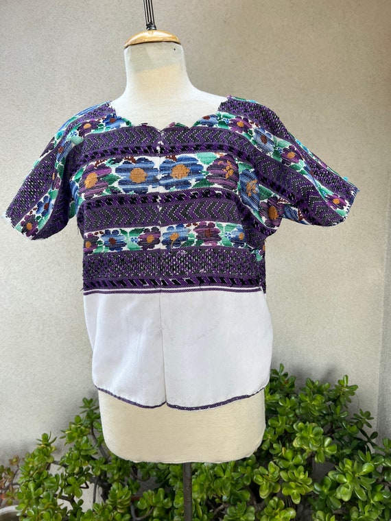 SALE Vintage boho Mexican purples woven huipil st… - image 8