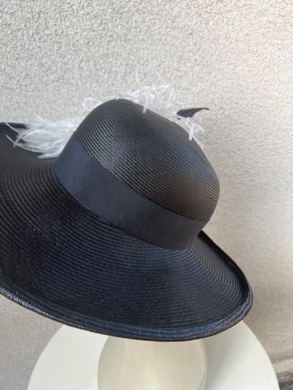 Vintage formal hat brim boater black straw sinawa… - image 10