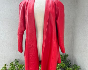 Vintage 80s red soft leather swing coat Sz Small by Pelle NY Milano