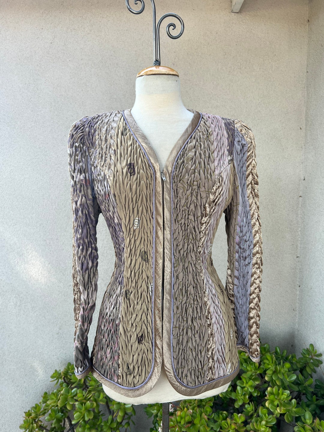 Lochie - 80s vintage Jeanne marc ジャケット Vintage 80s Collection Jeanne Marc Ruched Jacket Beige Grey Bronze