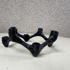 Vintage MCM small candle stand black Cast iron 8 holders image 5