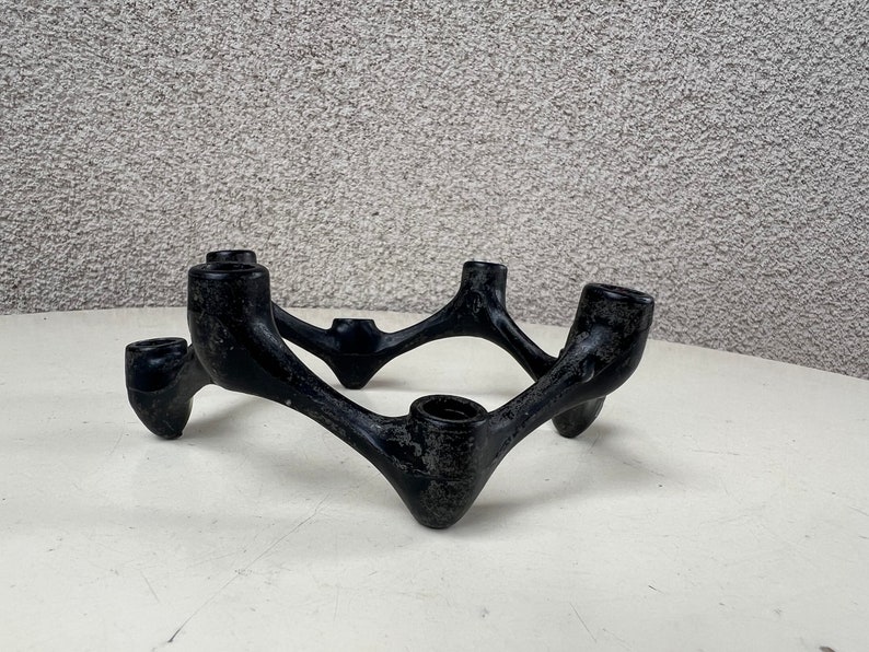 Vintage MCM small candle stand black Cast iron 8 holders image 5