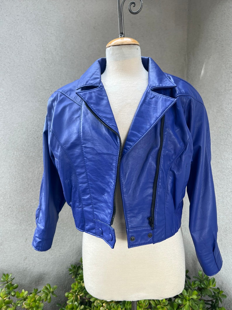 Vintage El Toro Leather Bomber teal blue jacket Size medium Pockets image 5