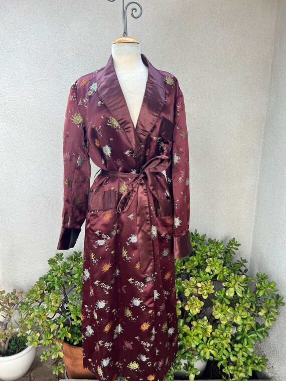 SALE Vintage Mens satin brown brocade wrap robe p… - image 6