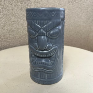 Vintage tall glossy grey blue tiki mug pottery ceramic by KC Co Ltd 2000 image 1