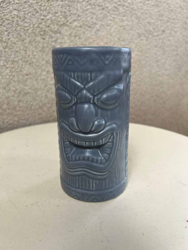 Vintage tall glossy grey blue tiki mug pottery ceramic by KC Co Ltd 2000 image 1