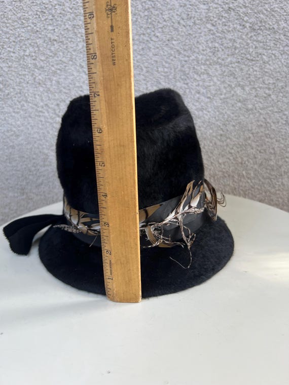 Vintage Black Faux Fur Hat: Feather & Ribbon Accent, Patrice 