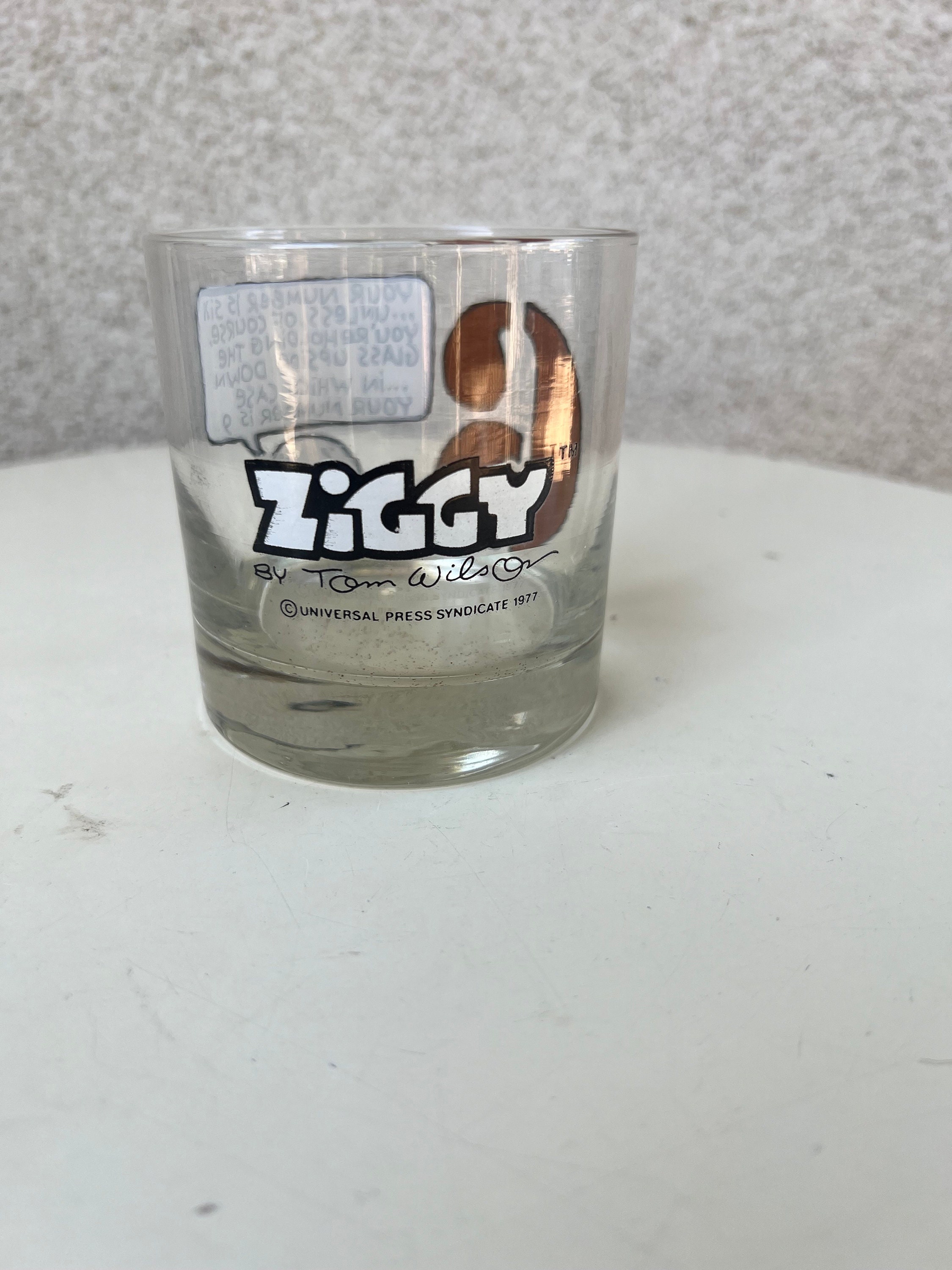 Vintage 1977 Ziggy #6 Rock Glass by Tom Wilson for Universal Press 