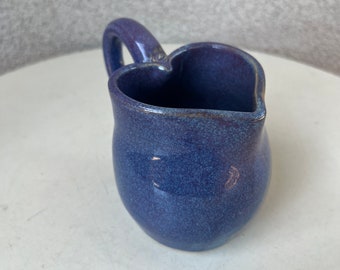 Vintage studio art pottery creamer pitcher heart shape glossy purple blue tones