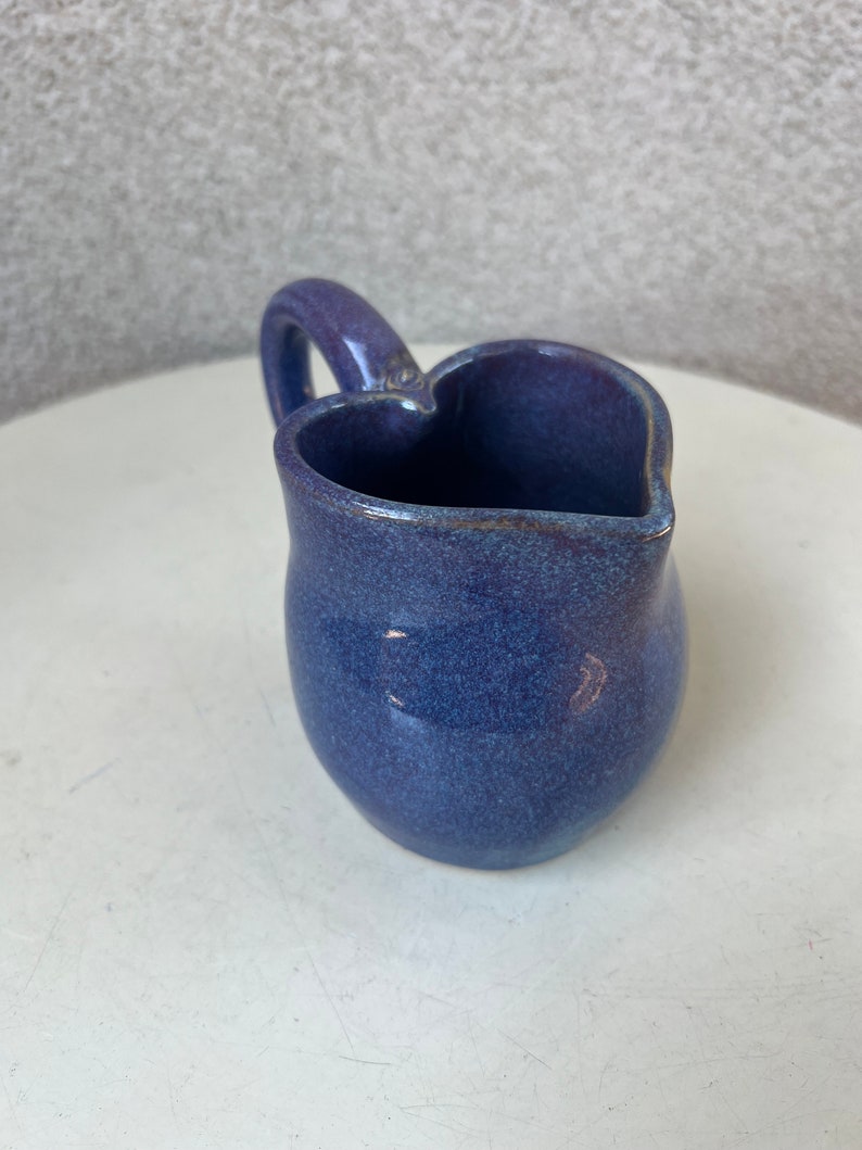 Vintage studio art pottery creamer pitcher heart shape glossy purple blue tones image 1