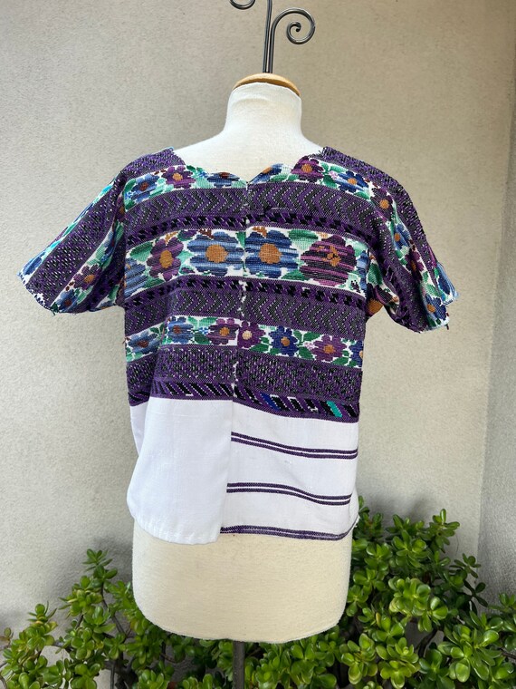 SALE Vintage boho Mexican purples woven huipil st… - image 2