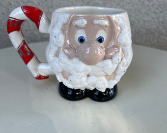 Vintage Santa mug ceramic hand painted textured beard holds 8 oz