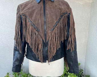 Vintage Western Fringe Leather Motorcycle Jacket - Brown Suede, Sz M
