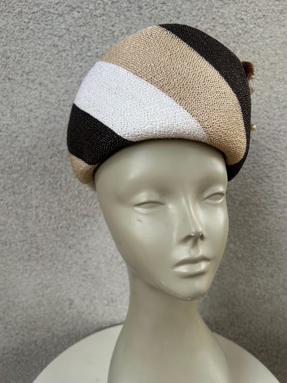 Buy Vintage 1960s Striped Toquilla Straw Halo Hat - Ronee  display picture 2