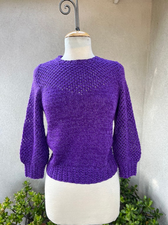Vintage rich purple white toneshandmade crochet k… - image 3