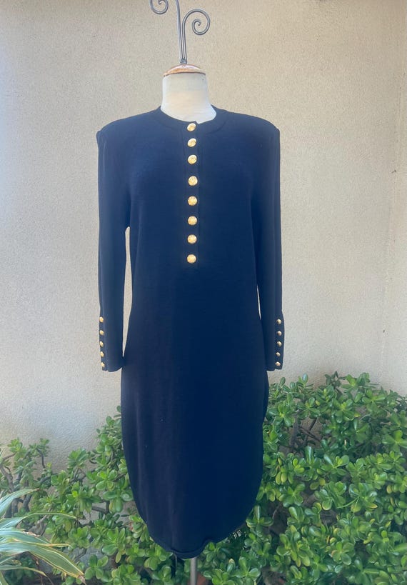 slim fit dress slacks Black Knit Mini Vest Dress With Gold Buttons – RAISA VANESSA INT main image 1