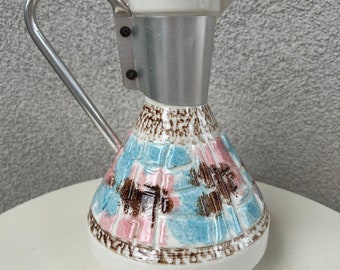 Vintage MCM decanter pitcher ceramic pastels colors by C. Hiller 1957