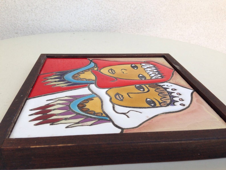 Vintage ceramic tile art Israel women by Touch Wood Ltd hand painted 7