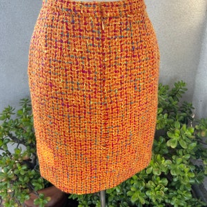 Vintage 80s suit skirt & blazer by Anne Klein orange red plaid tweed knobby mohair wool size 6 image 8