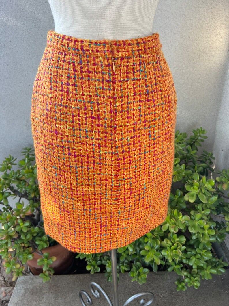 Vintage 80s suit skirt & blazer by Anne Klein orange red plaid tweed knobby mohair wool size 6 image 8