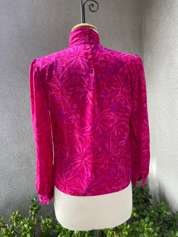 Vintage 80s preppy blouse pink purple sz 4 Petite… - image 2