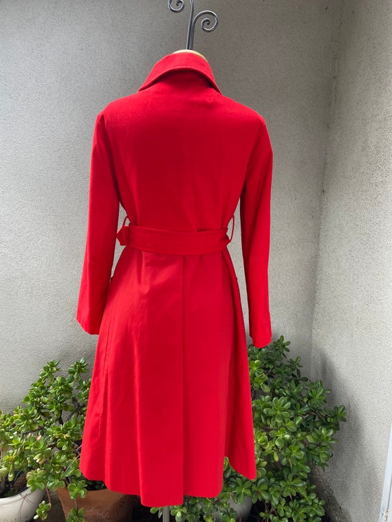 Vintage Mod red button coat lined pockets belt  s… - image 2