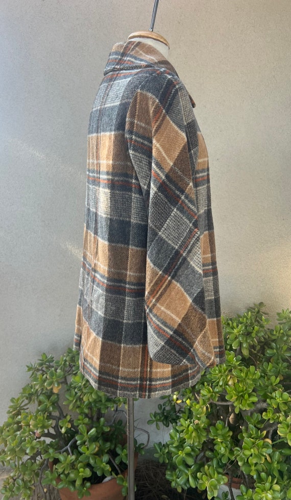 Vintage mod wool brown plaid jacket or short coat… - image 4