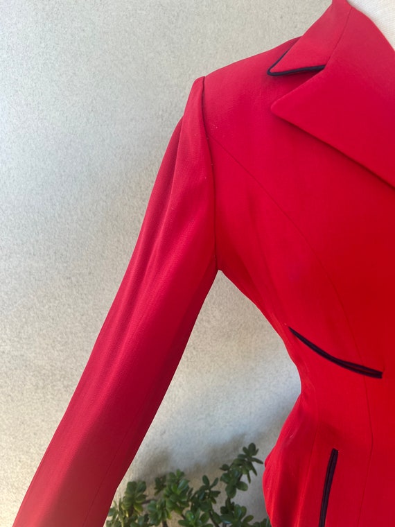 Vintage 1950s blazer jacket peplum style red wool… - image 3