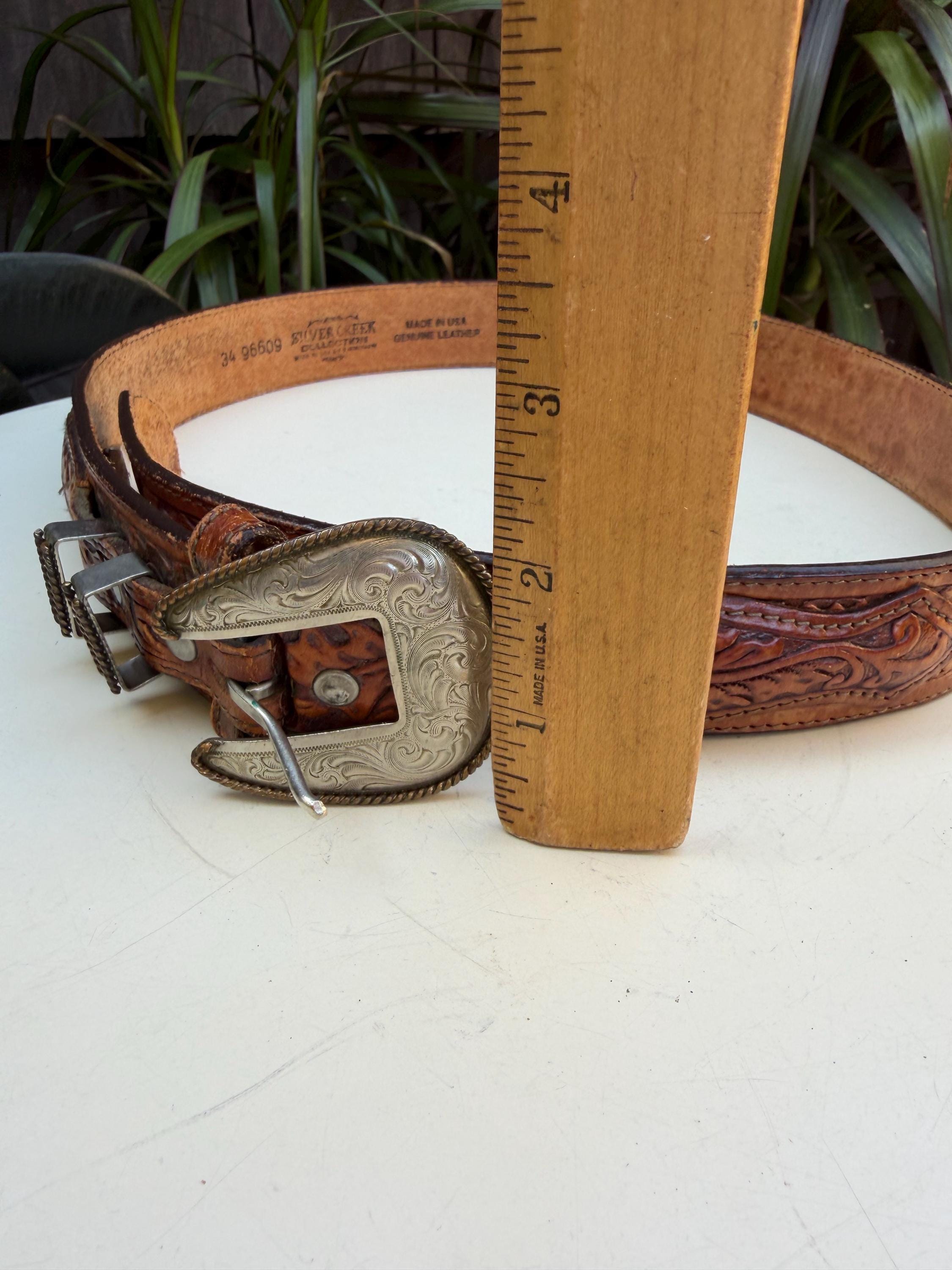 Vintage Western Ranger Belt Tooled Leather Montana  display picture 3