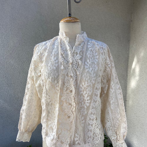 Antique Edwardian Victorian Tulle Lace Blouse | Etsy