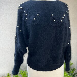 Vintage glam black angora wool pullover textured sweater with pearls embellishments S/M by Jessica California image 6