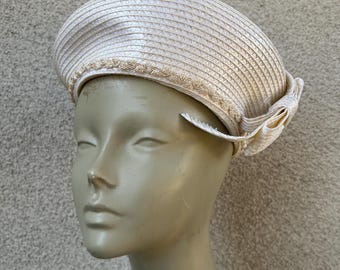 Vintage Jack Mcconnell Boutique Woven Glossy Ivory Straw Hat 