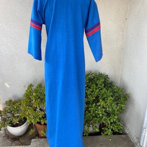 Vintage boho blue kaftan dress with appliqué accents custom made by Kirsten Helweg Large image 2