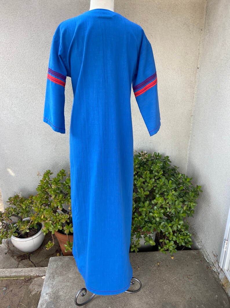 Vintage boho blue kaftan dress with appliqué accents custom made by Kirsten Helweg Large image 2