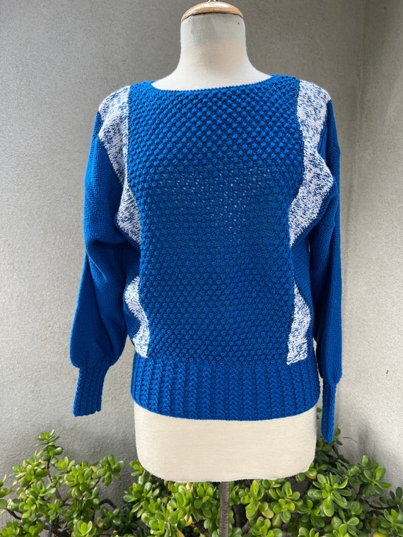Vintage turquoise blues handmade crochet knit pul… - image 4