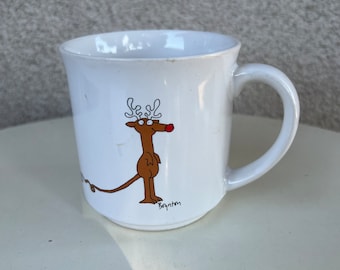 Vintage coffee mug kitsch Christmas reindeer humor theme by Recycled Paper Products Sandra Boynton