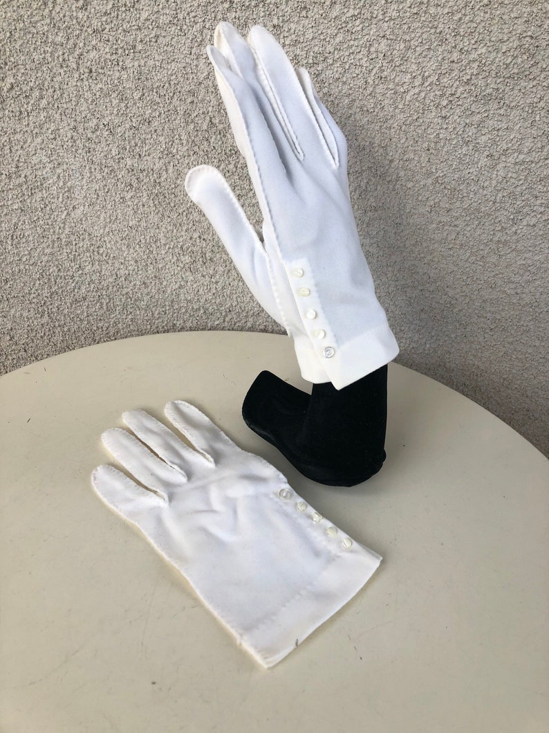 Vintage off white formal gloves cotton New product faux button sz 100% quality warranty! sides cuff