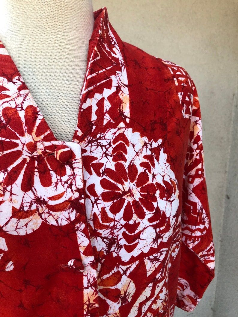 Vintage Hawaiian red white orange floral top tunic sz SM Paradise Hawaii