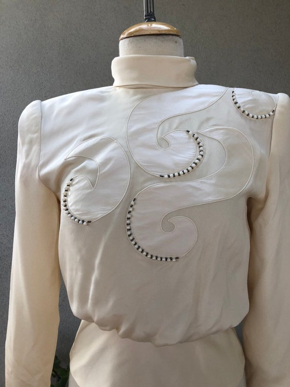 Sale vtg evening cream top blouse  silk beaded pa… - image 4